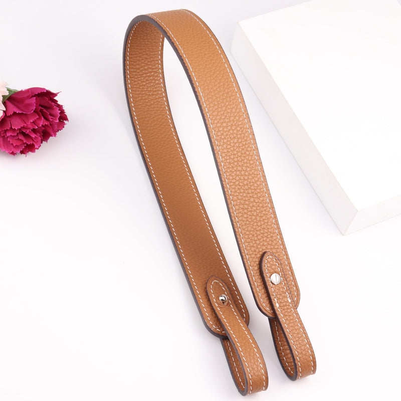 Genuine Leather Purse Strap for Picotin/Lindy/Evelyne Bags Togo Leather Shoulder Straps Replacement for Handbag Gold Brown-silver Hardware