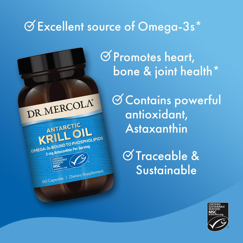 [Australia] - Dr. Mercola Antarctic Krill Oil, 30 Servings (60 Capsules), Dietary Supplement, Support Organ, Bone and Joint Health, Non GMO, MSC Certified 60 Count (Pack of 1) 