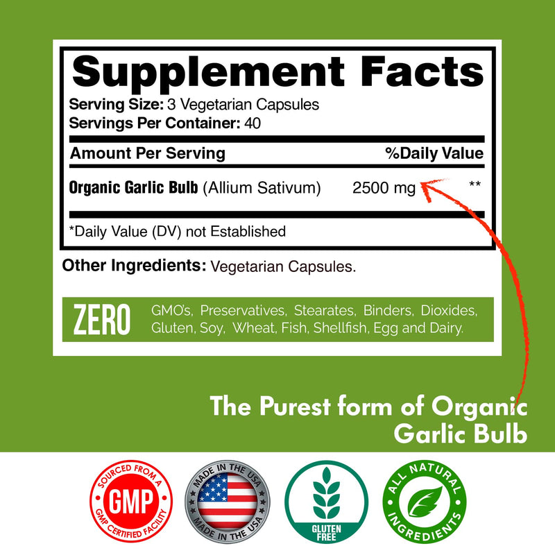 [Australia] - Garlic Capsules 2500mg - Made with Organic Garlic Bulbs, California US Grown - Natural Immune Support Supplement 40 Day Supply 