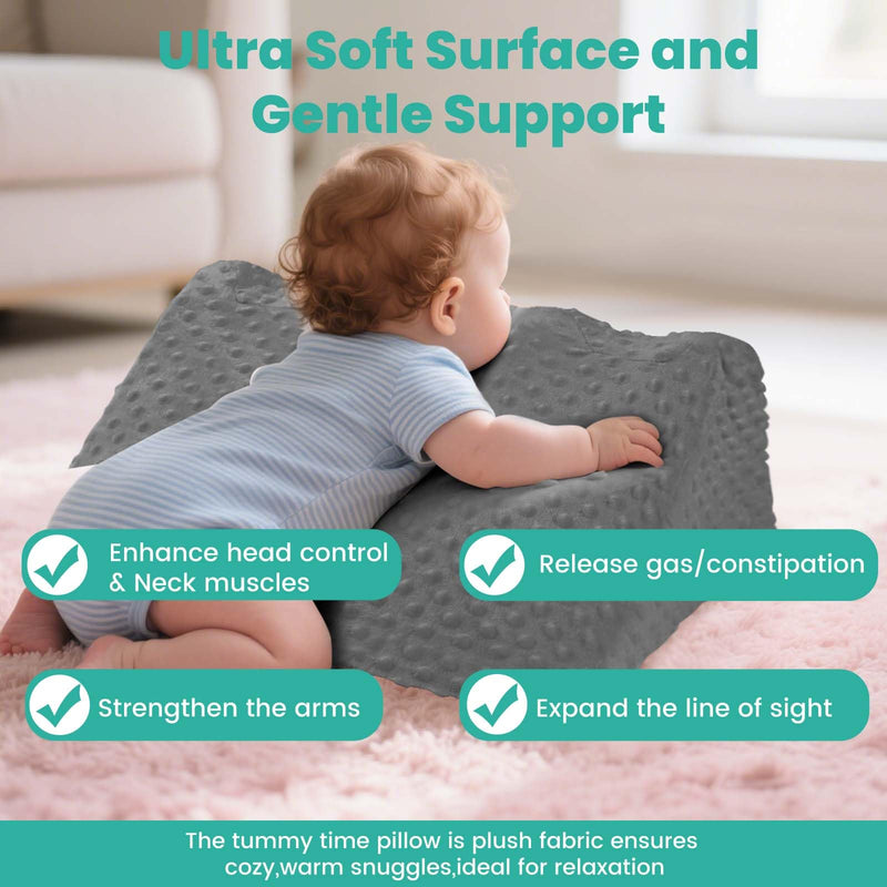 [Australia] - Baby Tummy Time Prop for Neck and Shoulder Strength Growth, Memory Foam Nursery Support for Infant Baby Washable Removable Cover Grey 