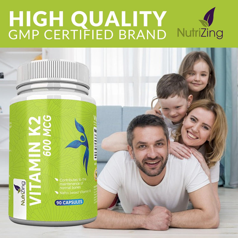 [Australia] - NutriZing K2 Vitamin Supplement MK-7 - High Strength 600mcg - Supports Bone & Arterial Health - 90 Vegan Capsules - Vitamin K2 for Men & Women - 3 Month Supply 