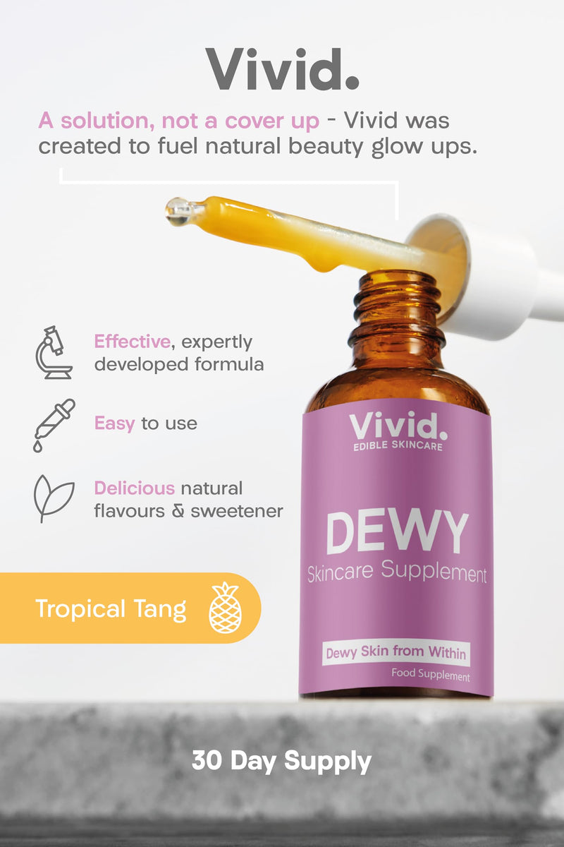 Vivid Dewy Edible Skin Supplement - for Dry Skin - Collagen, Aloe Vera, Vitamin C - 30 day serving