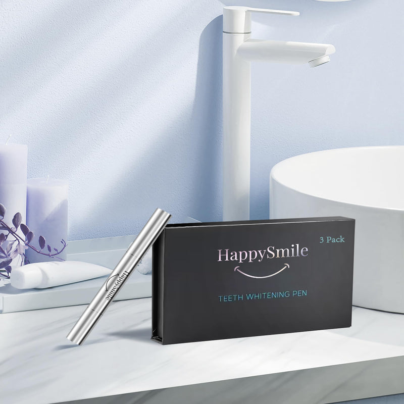[Australia] - HappySmile Premium Teeth Whitening Pen Set of 3 - Achieve a Brighter Smile, Easier Than Strips or Other Whitening Kits - Professional Results, Gentle on Sensitive Teeth 
