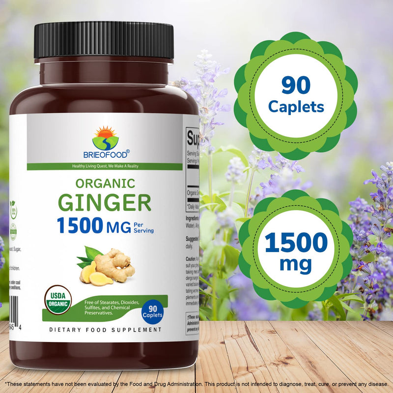 [Australia] - Brieofood Organic Ginger 1500mg, 45 Servings, Vegetarian, Gluten Free, 90 Vegetarian Tablets 