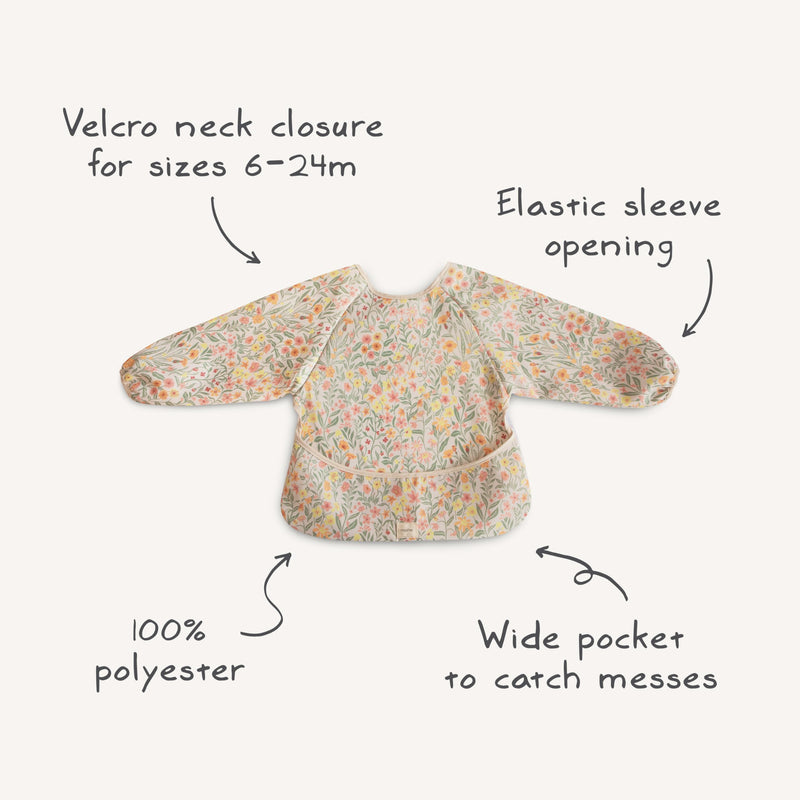 [Australia] - mushie Long Sleeve Baby Bib | Mess Free & Waterproof Fabric for Toddlers | Adjustable Fit for Ages 6-24 Months Olive Check 
