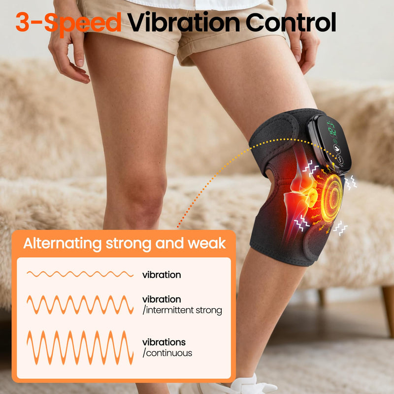 Heated Knee Massager Vibration Cordless Knee Brace， 3-in-1 Heating Pad for Elbow Shoulder， 3 Heat Levels and 3 Massage Heads Knee Brace Wrap Gifts for Mom Dad Black-1pack