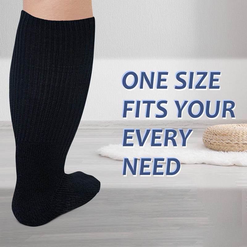 [Australia] - Extra Width Socks for Swollen Feet-2 Pairs Super Wide Diabetic Socks for Women Men,Diabetic Non Slip Hospital Socks Black 