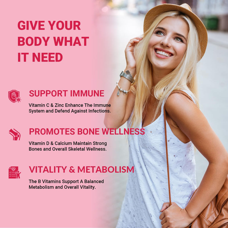Womens Multivitamin Gummies with Biotin, Collagen, Calcium, Magnesium | Inositol, Folate, Iron, Vitamin A, C, D, E - Multi Vitamins & Minerals - Multivitamin for Women Supplement 60 Count (Pack of 1)