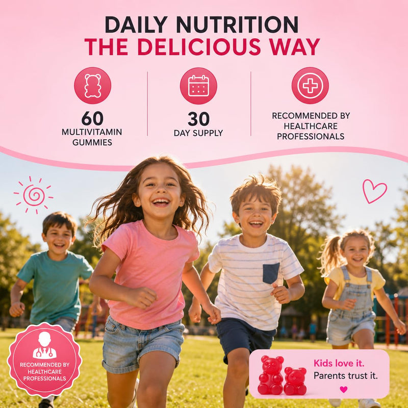 Kids Multivitamin Gummies 3-12 - Berry Flavor Vitamins | Kids Chewable Multivitamins | 60 Daily Gummies Includes Vitamin-A, Vitamin-C, B6, B12, B5, Niacin, Iodine, Zinc & Biotin