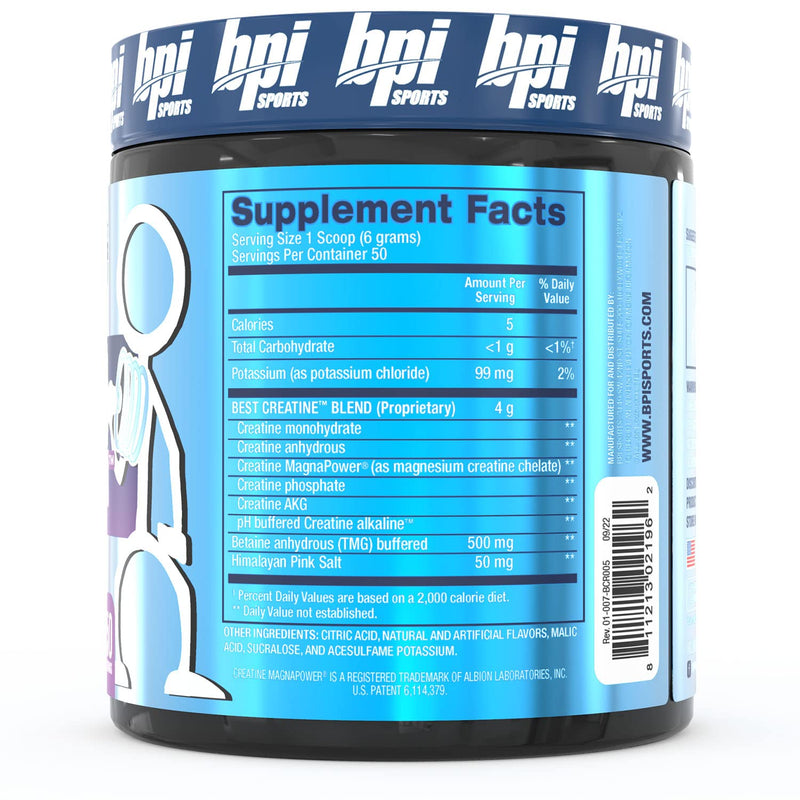 [Australia] - BPI Sports Best Creatine - Creatine Monohydrate, Himalayan Salt - strength, Pump, Endurance, Muscle Growth, Muscle Definition - No Bloat - Snow Cone - 50 servings - 10.58 Oz 50 Servings (Pack of 1) 