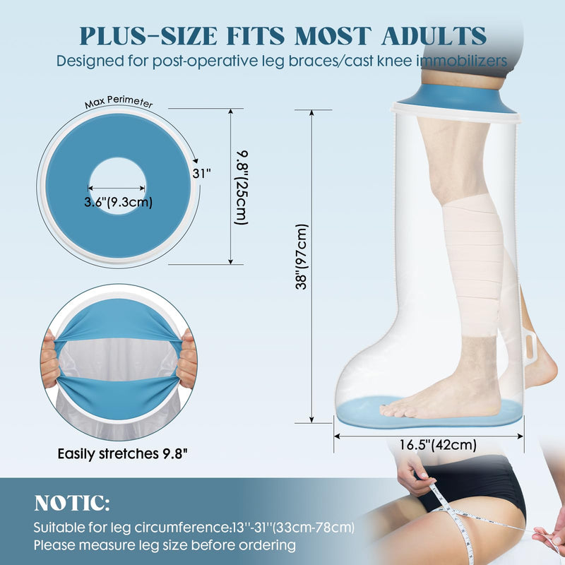 [Australia] - Waterproof Extra Wide Full Leg Cast Cover for Shower with Upgraded Non-Slip Bottom, Cast Protector for Shower after Leg Knee Surgeries, Large Cast, Knee Immobilizer/Brace, Walking Boots,Reusable New-Extra Wide Full Leg 