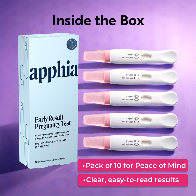 Apphia Health Early Detection Pregnancy Test Kit Midstream hCG Tests, Detects Pregnancy Up to 6 Days Before Missed Period, Easy to Read Results, Female Urinal Compatible, Made in USA (10) 10
