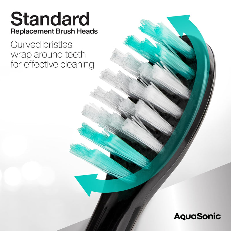 [Australia] - AquaSonic Standard Replacement Brush Heads | for Normal & Sensitive Teeth | Compatible with Many AquaSonic Toothbrush Handles (2 Pack Black) 2 Pack Black 2 Count (Pack of 1) 