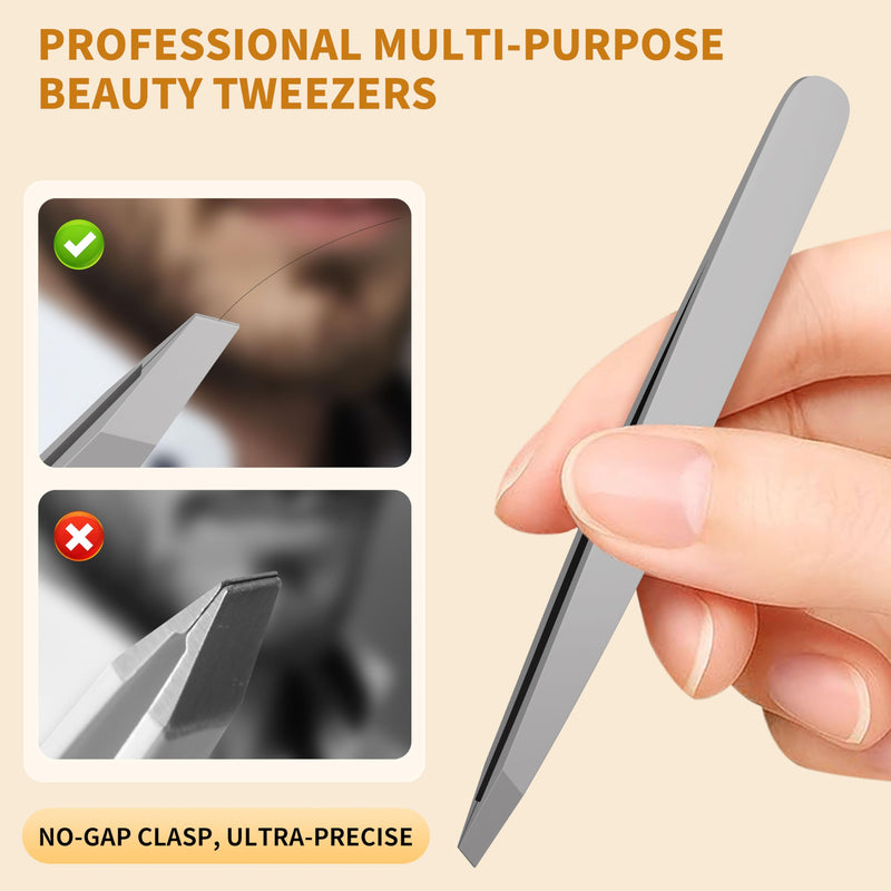 [Australia] - Tweezers for Women Facial Hair, 4 in 1 Eyebrow Kit with Tweezers, Eyebrow Trimmer Scissors, Razor, Style Leather Travel Case, Hair Plucking Daily Beauty Tools 