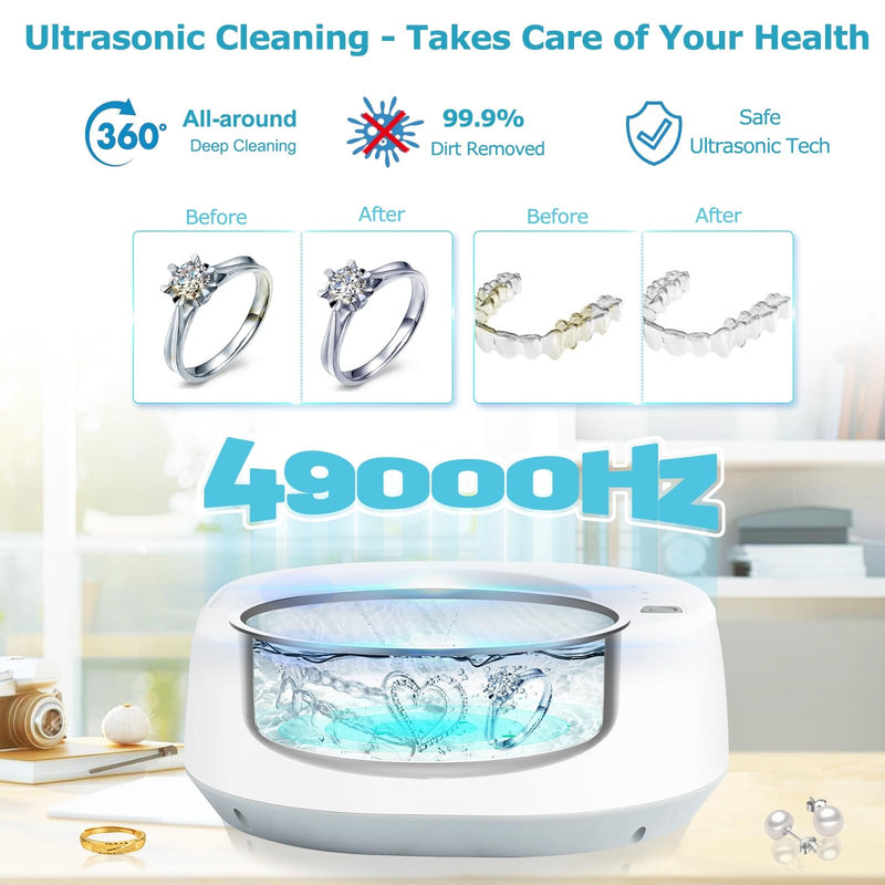 [Australia] - Ultrasonic Jewelry Cleaner, 49kHz Mini Ultrasonic Retainer Cleaner Machine for Earrings, Jewelry, Dentures, Aligner, Night Guards, Mouth Guard- 304 Stainless Steel, 3 Cleaning Modes Elegant Gray 