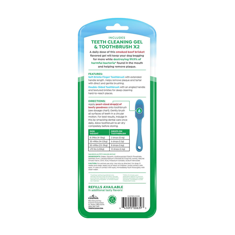 [Australia] - TropiClean Fresh Breath Oral Care Kit - Soft Bristle Finger Toothbrush - Dog Tooth Brushing Kit - Beef Brisket Flavor Dog Toothpaste 
