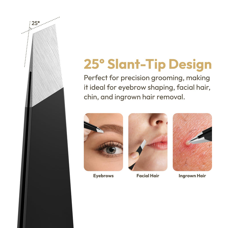 Ultra-Precision Professional Slant Tweezers for Women Facial Hair - German Stainless Steel, Lightweight Black Tweezers for Women & Men, Ideal for Eyebrow & Facial Grooming (Matte Black) 1 / Matte Black
