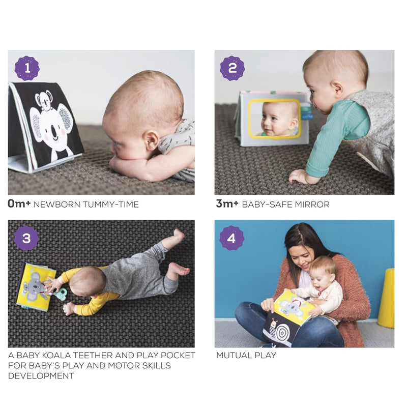 [Australia] - Tummy Time Toys High Contrast Baby Book. Fun, Interactive Crinkle Books for Babies with Baby Tummy Time Mirror & Soft Koala Teether - Baby Tummy Time Book by Taf Toys 