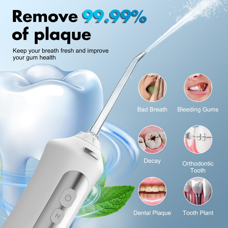 [Australia] - BarberBoss Water Flosser, Plaque Remover for Teeth, Oral Irrigator, Electric Dental Flosser, Dental Irrigator with 5 Nozzles and Cleaning Modes, Portable Oral Irrigator, QR-7024 (White) 