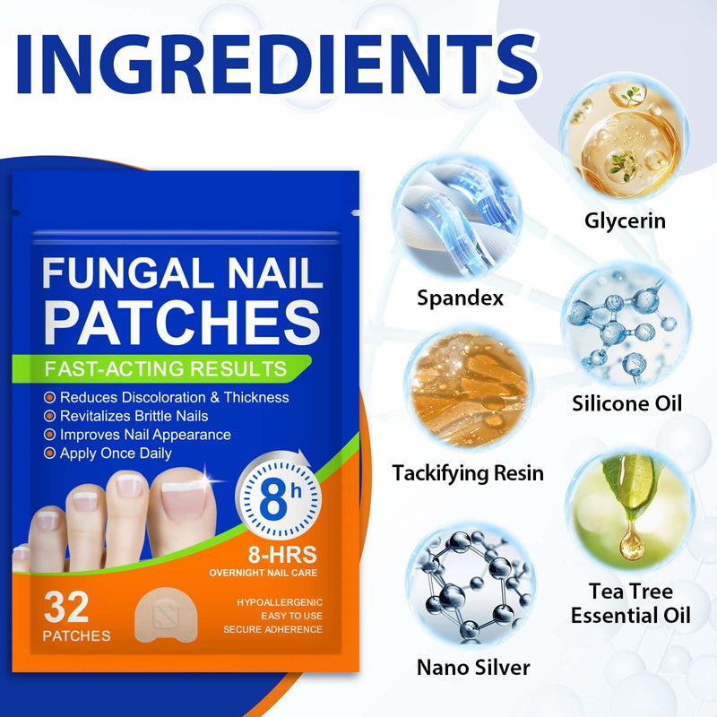 Extra Strength Toenail Treatment - 32 Pcs Nighttime Nail Patches, Overnight Toe Nail Treatments for Damaged Nails Foot Nails Repair and Care, 8-Hour Restores Healthy Appearance
