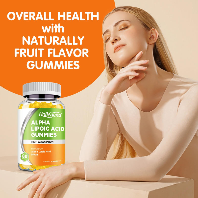 [Australia] - Alpha Lipoic Acid Gummies 1000Mg with Biotin, High Absorption Chewable ALA Supplement for Antioxidant, Brain Health and Nerve Support, Pineapple Flavor, Sugar Free, 60 Chews 60 Count (Pack of 1) 