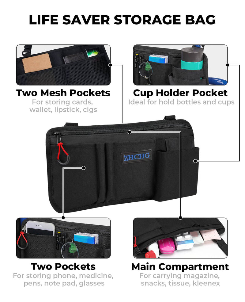 [Australia] - Wheelchair Side Bag with Cup Holder, Wheelchair Armrest Pouch Accessories for Walker, Rollator, Electric Scooter Wheelchairs, Ideal Gift for Mother's Day & Father's Day Black 
