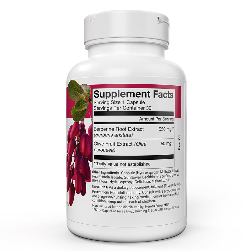 [Australia] - humanN SuperBerine Berberine Supplement - Cholesterol & Metabolic Clinically Researched Support - High Absorbency, Concentrated Dose Formula with Olive Leaf Extract - 30 Capsules 
