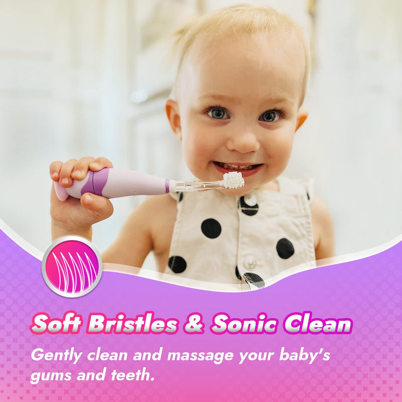 [Australia] - Papablic Toddler Sonic Electric Toothbrush Kids for Ages 1-3 Years, Baby Electric Toothbrush with Cute Unicorn Cover and Smart LED Timer, 4 Brush Heads (Arya) 4 Brush Heads Arya 