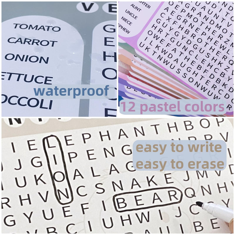 [Australia] - 12 Pcs Reusable Word Search Cards for Dementia Game-Dementia Activities for Seniors with Alzheimer's-Elderly Alzheimer's Toys-Large Print Word Search Books for Grandpa 