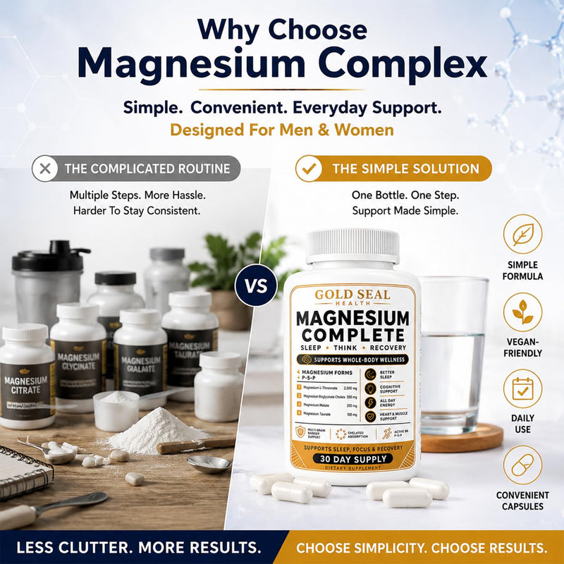 Gold Seal Magnesium Complete, 4 in 1 Multi-Source Magnesium Complex | with Magnesium Glycinate & Magnesium Malate, Vitamin B6, Vegan, 120 Capsules