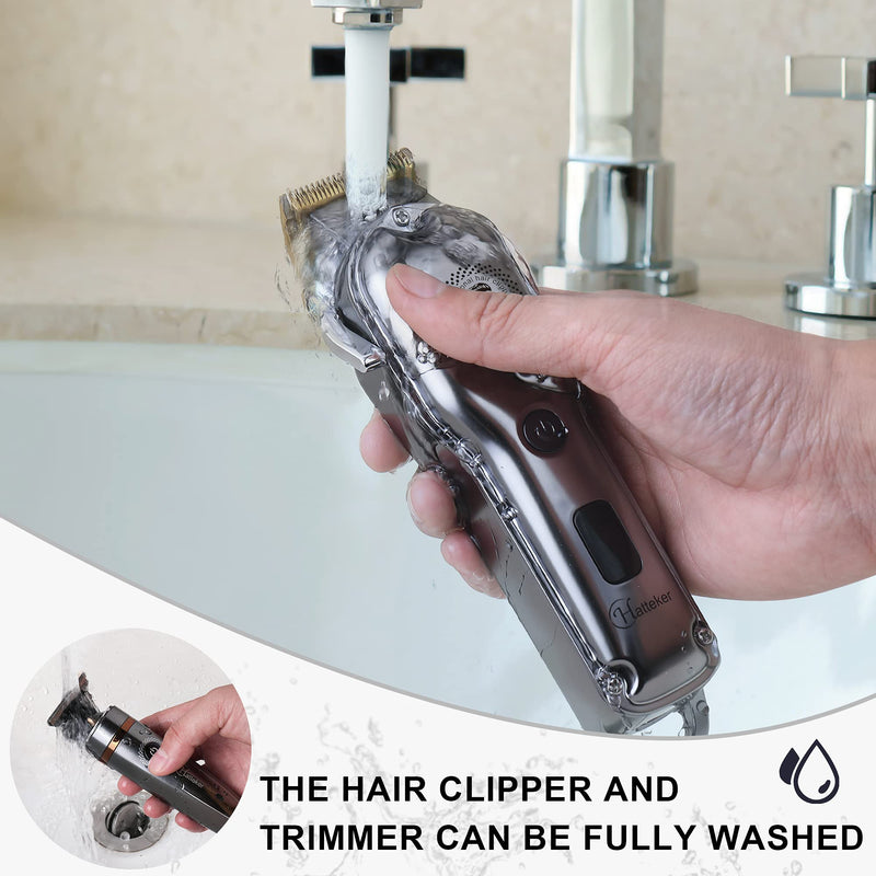 [Australia] - Hatteker Hair Clipper Cordless Barber Clipper T-Blade Beard & Nose Trimmer Grooming Kit Professional IPX7 Waterproof 