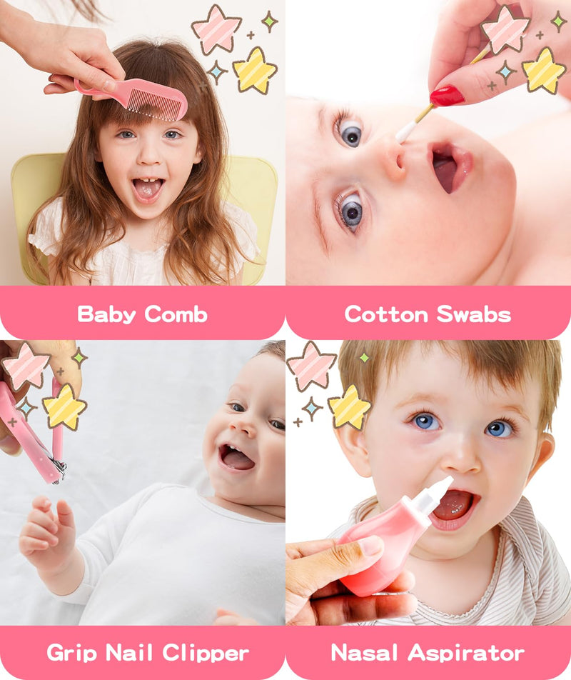 [Australia] - Baby Grooming and Healthcare Kit, Portable Baby Safety Care Set with Hair Brush Comb Nail Clipper Nasal Aspirator for Nursery Newborn Infant Girl Boy (25 in 1 Pink) 25 in 1 Pink 