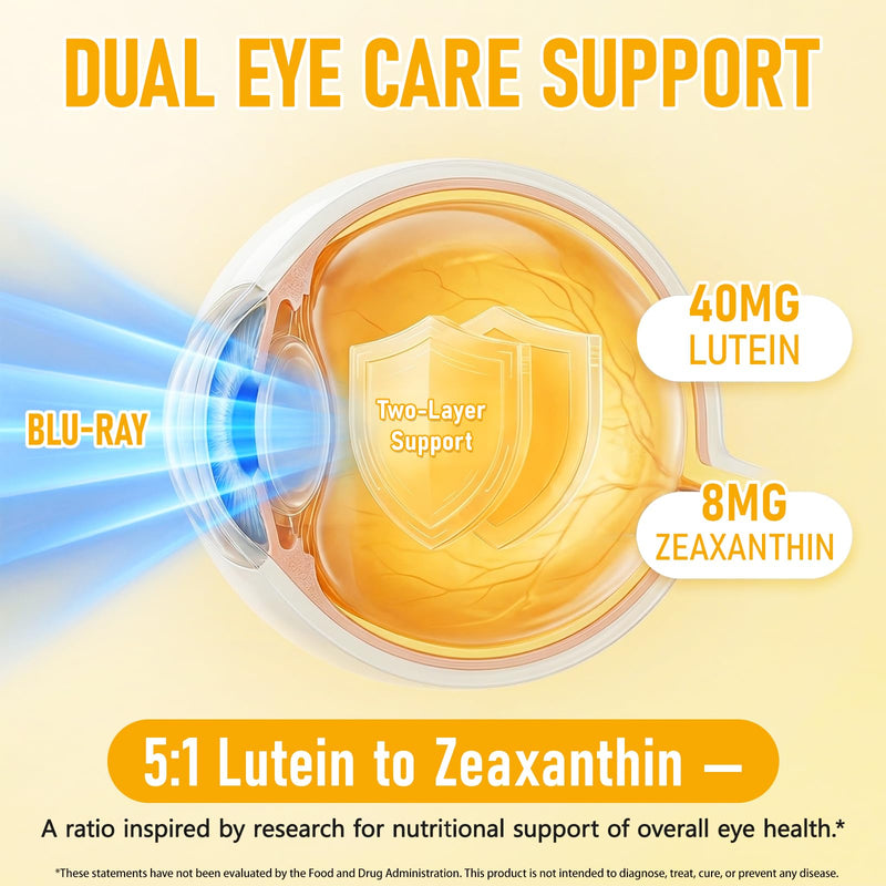 Lutein and Zeaxanthin Supplement 60 Gummies, Eye Health Supplement with Lutein Zeaxanthin Vitamins A, C, and E Support Visual, Eye Health