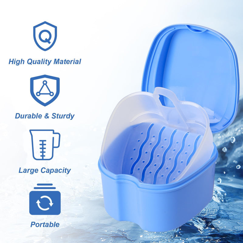 [Australia] - DAJISI Pack of 2 braces box, denture box with hanging sieve, portable denture box, white and blue, tooth rescue box used for cleaning and storing dentures 