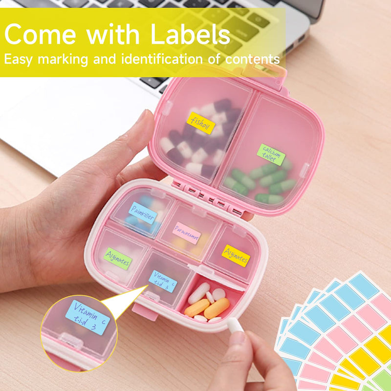 4 Pack Travel Pill Organizer,8 Compartments Weekly Pill Box Moisture Proof Small Pill Case for Pocket Purse Daily Portable Medicine Vitamin Holder Container（Blue+Green+Khaki+Pink） B