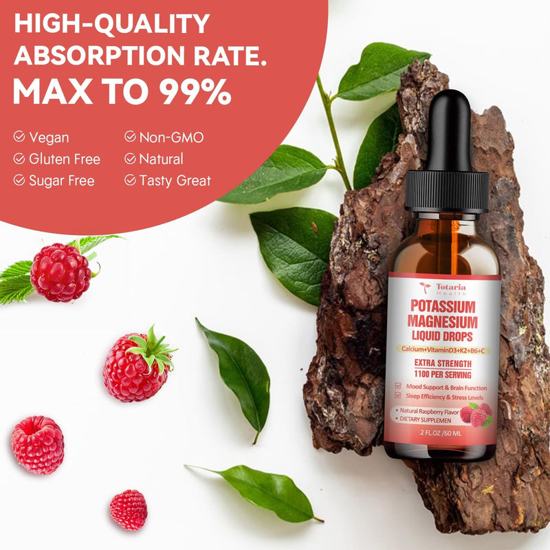 Potassium Magnesium Supplement Liquid Drops - High Absorption Potassium Supplement with Magnesium, Calcium, Vitamin D3 K2, Vegan, Non-GMO Potasio Support Leg Cramps, Bone, Muscle - 4 Fl oz 2 Fl Oz (Pack of 2)