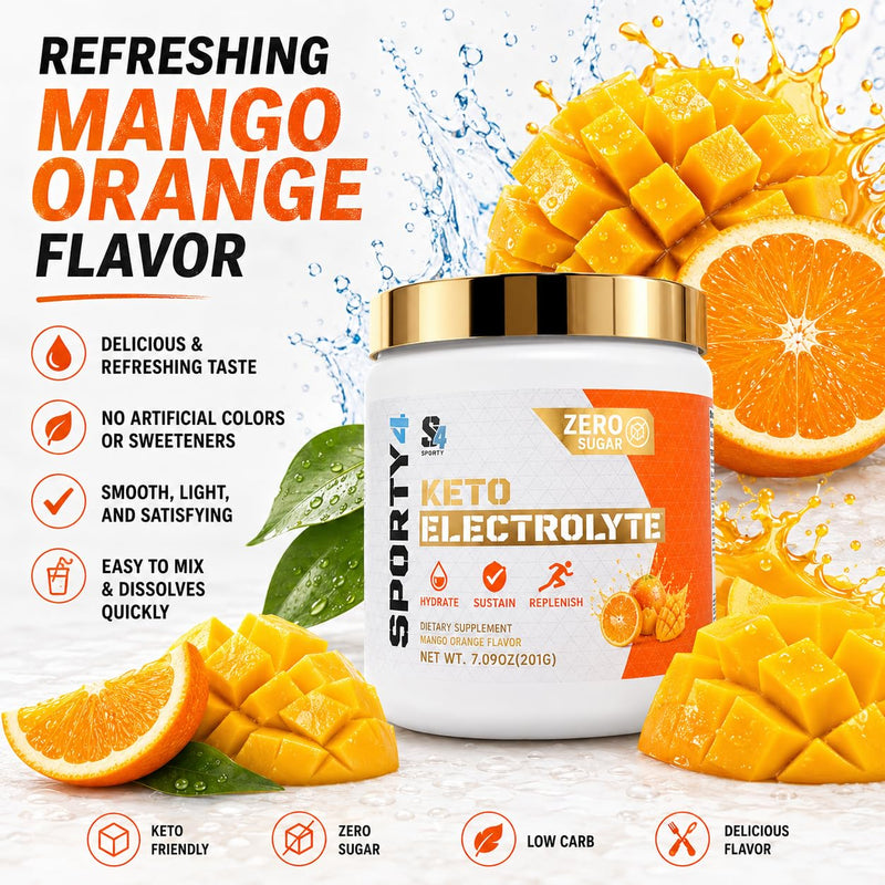 Keto-Pro Electrolytes Powder 30 Days Supply | 30 Servings Supporting Your Keto Fasting, Health & Fitness Goals | Orange Mango Flavour