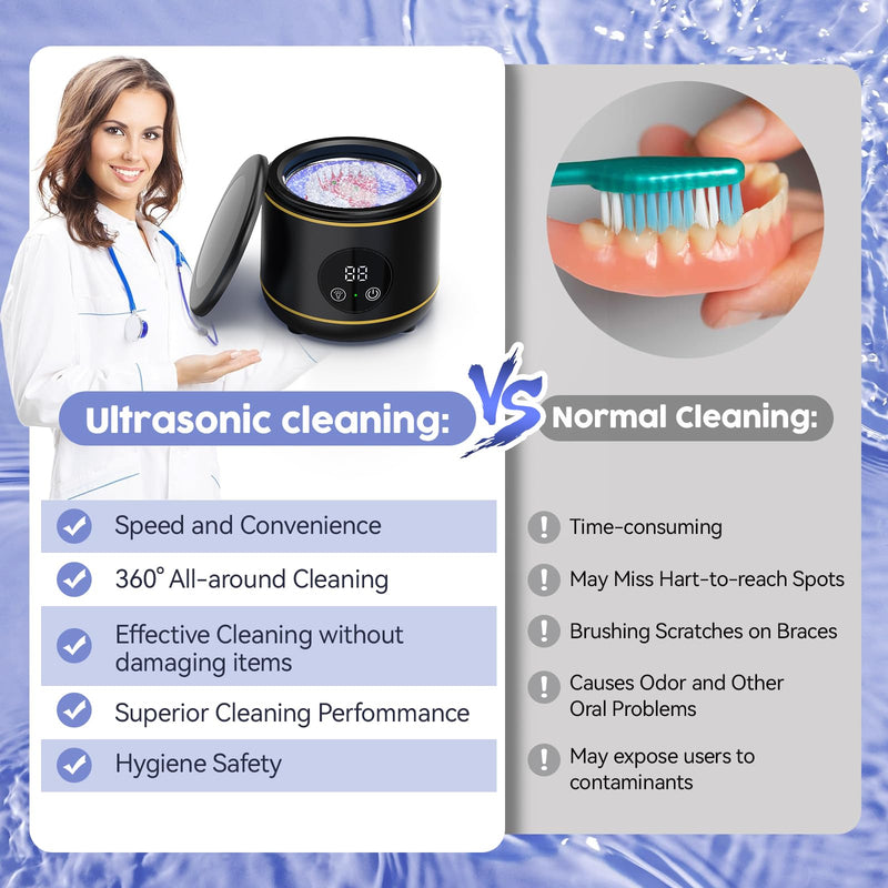 [Australia] - BlueFire Ultrasonic Retainer Cleaner for Dentures, Mouth Guard, Night Guard, Jewelry, 45kHz Professional Dental Ultrasonic Cleaner, Portable Ultrasonic Retainer Cleaner for Home Travel 
