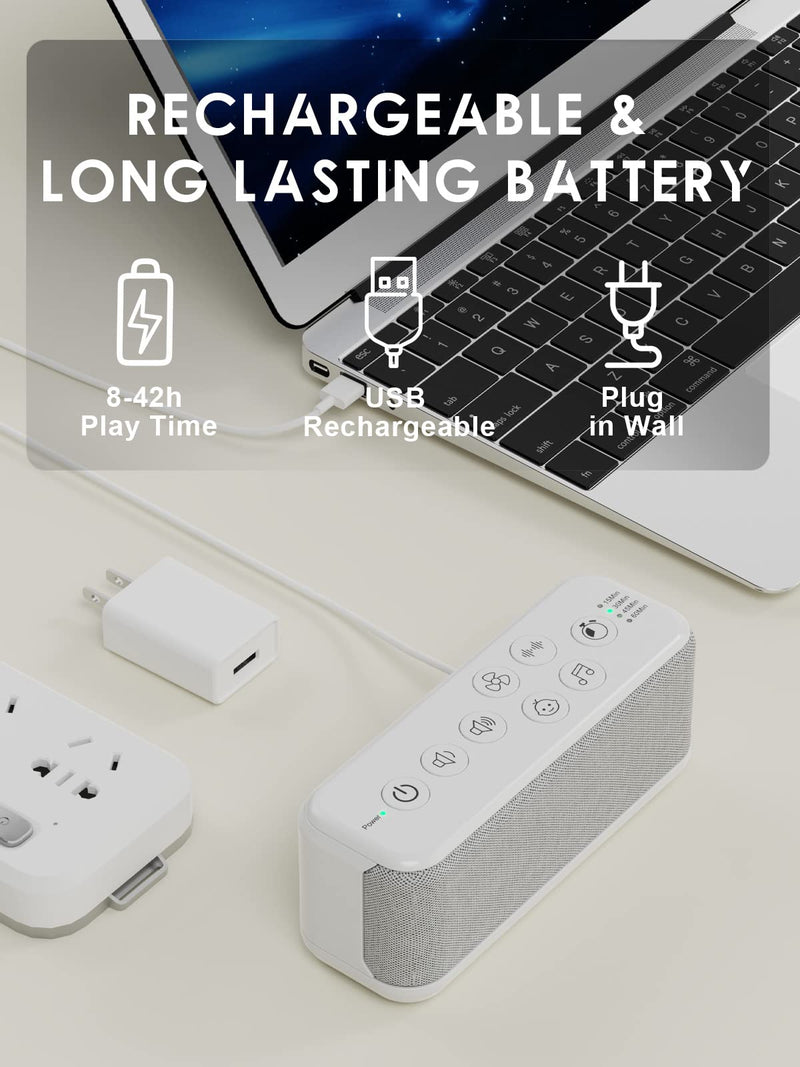[Australia] - OnLyee Sound Machine for Adults, USB Rechargeable White Noise Machine for Office Privacy & Noise Canceling, 42 Soothing Sound with Lullabies & Fan Sounds, Auto-Off Timer & 8-Level Volume Control Gray 