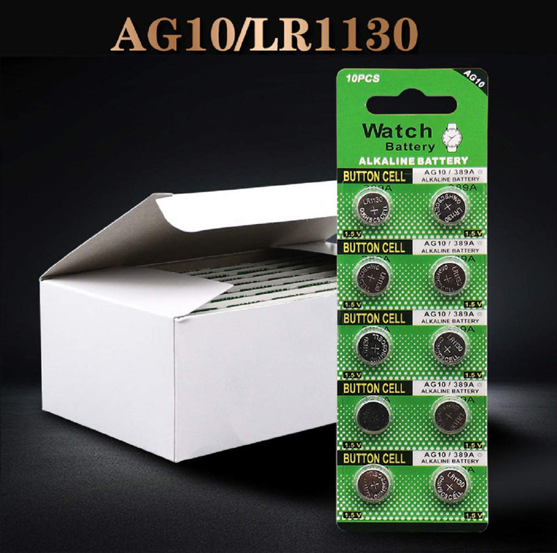 Cotchear 10pcs 1.5V AG10 Alkaline Battery 189 389 AG10 LR1130 LR54 V10GA Battery Alkaline Button Coin Cell Batteries