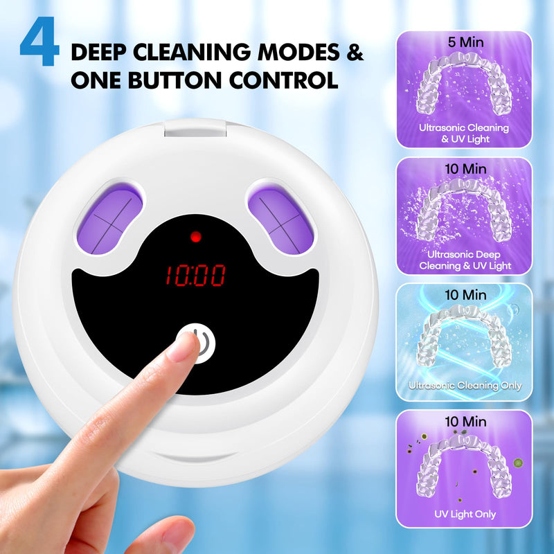 Upgraded Ultrasonic Retainer Cleaner Machine, 48kHz Ultrasonic Dentures Cleaner for Mouth Guards, Braces, Aligner, Toothbrush & Jewelry, 200ML Capacity, White Pearl White