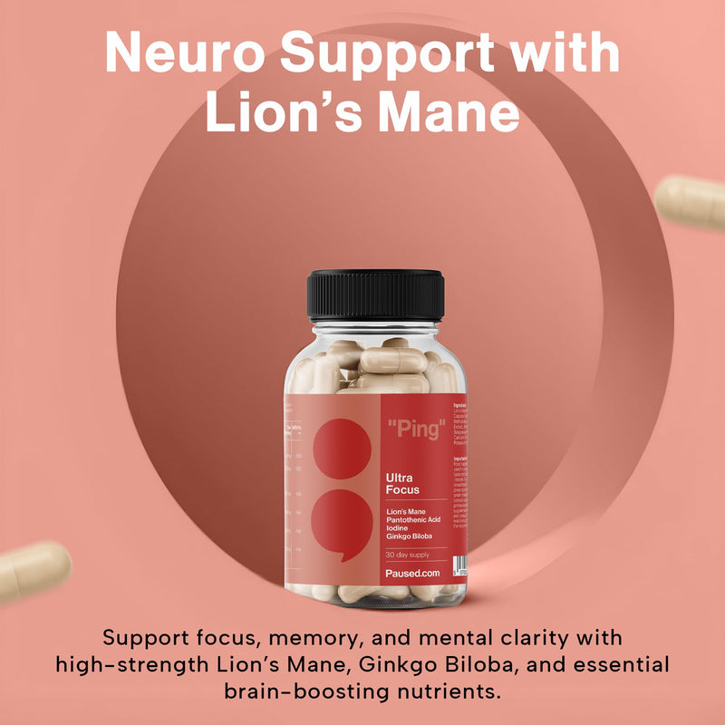 Paused Ultra Focus, Mind & Memory Supplement - 60 Capsules | 1 Month Supply Cognitive Enhancer with Lion's Mane & Iodine | Boosts Energy, Improves Mood & Mental Performance | Vegan & Gluten-Free | UK