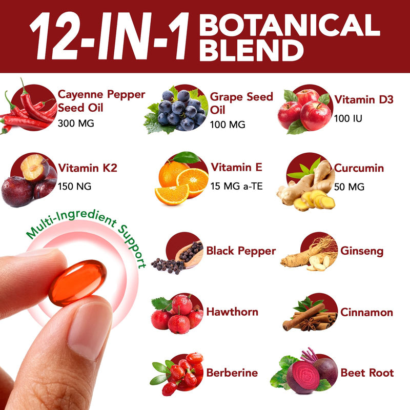 Cayenne Pepper Capsules -(240 Softgels Supplement) Cayenne Pepper Softgels with Hawthorn, Beetroot, Turmeric & Vitamins K2 + D3 | Dietary Supplement -for Women,Men
