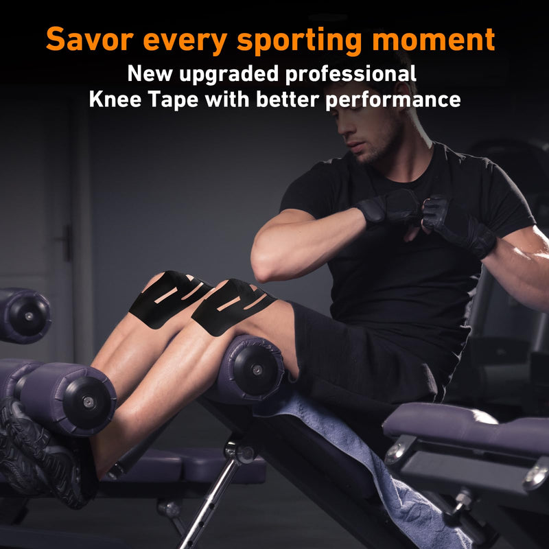 Precut Kinesiology Tape for Knees, KTQUICK 24PCS Sports Tape for Knee, New Waterproof Athletic Support Tape, Discomfort Relief & Breathable Elastic Tape Strapping for Sports and Muscle Pain(Black) Black