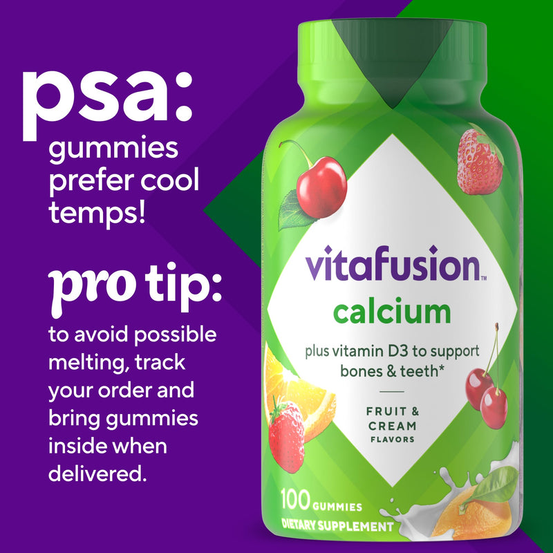 [Australia] - vitafusion Chewable Calcium Gummy Vitamins for Bone and Teeth Support, Calcium Gummies, Fruit and Cream Flavor, 100 Count, 50 Day Supply 