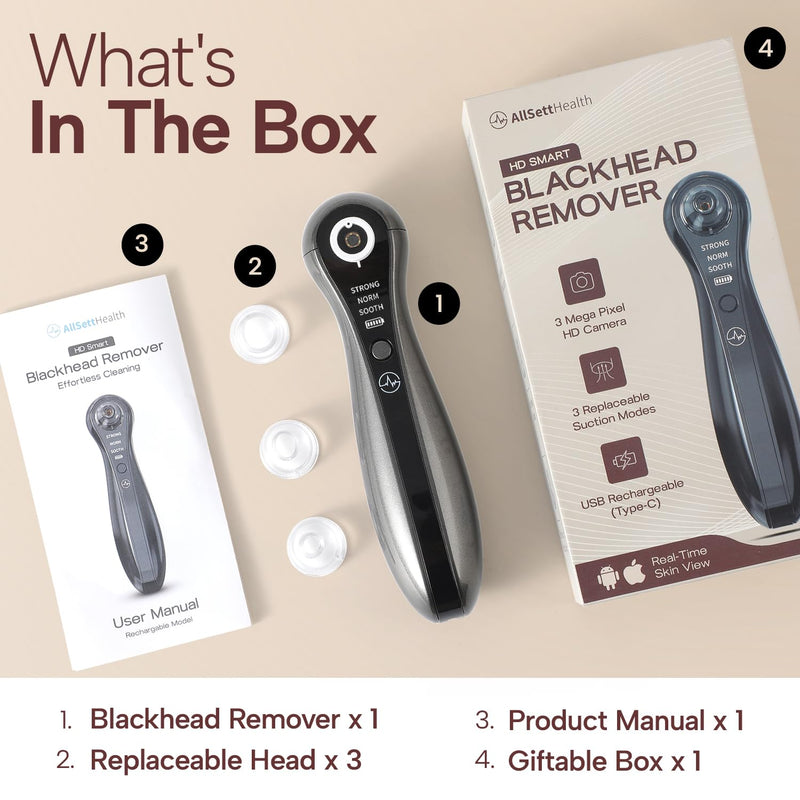 Blackhead Remover Vacuum with Camera Pore Vacuum, Black Head Extractions and Pore Cleaner, 3 Adjustment Modes & 3 Suction Heads