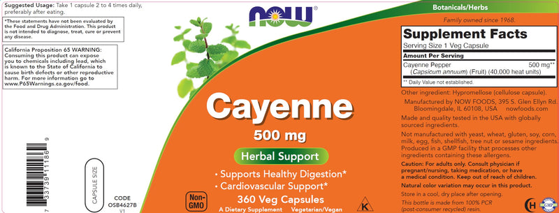 [Australia] - NOW Cayenne (Capsicum annuum) 500 mg, 360 Veg Capsules (Pack of 2) 