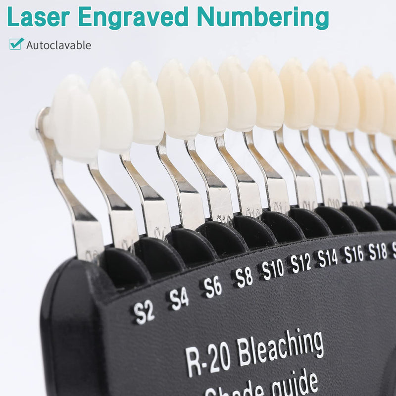 [Australia] - Dental Shade Guide Professional 3D R-20 Tooth Whitening Shade Chart with 20 Colors Teeth Shade Guide with Mirror 