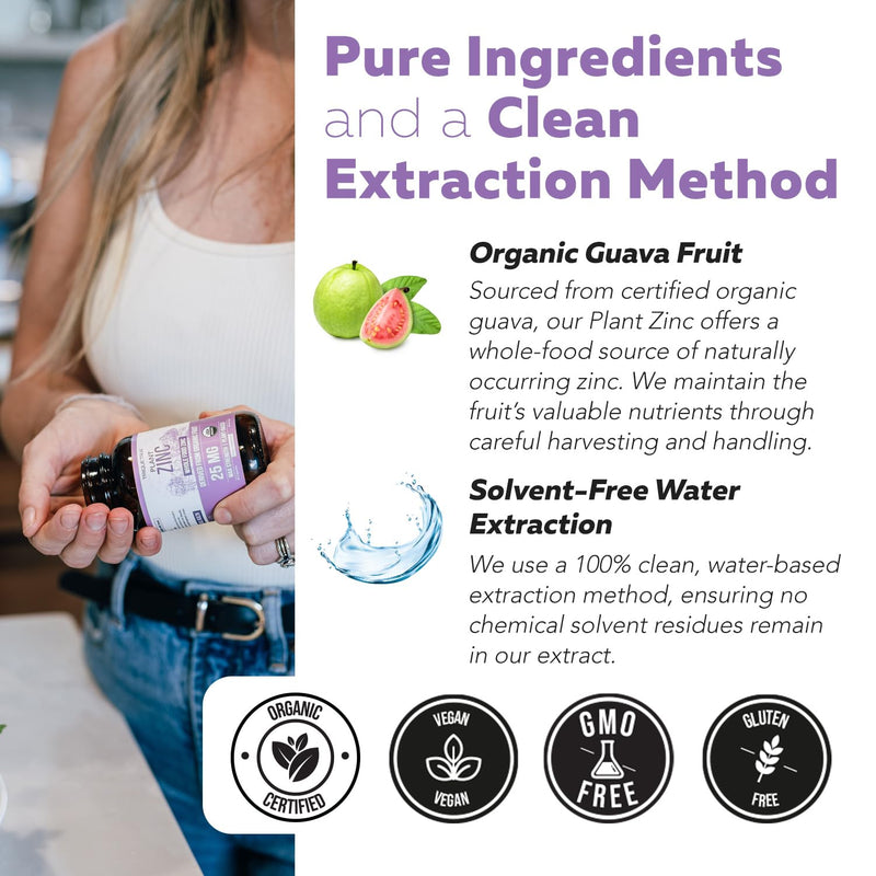 [Australia] - Organic Zinc 25 mg | Whole Food zinc Supplements | Derived from Organic Fruit, Elemental Zinc - Water Extracted, Vegan, GMO-Free - Essential Mineral, Antioxidant, Immune Support, Skin - 60 Servings 