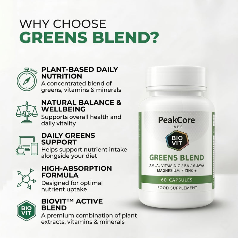 Greens Blend | Premium BioVit® Formula | 100% Natural Vitamins & Minerals | Plant-Based Ingredients, Greens & Essential Nutrients | Daily Nutritional Support | 60 Capsules